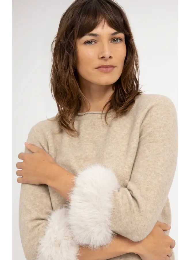 PULL POIGNETS FOURRURE BEIGE