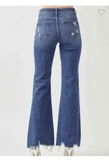 Mid Rise Raw Hem Flare Jean