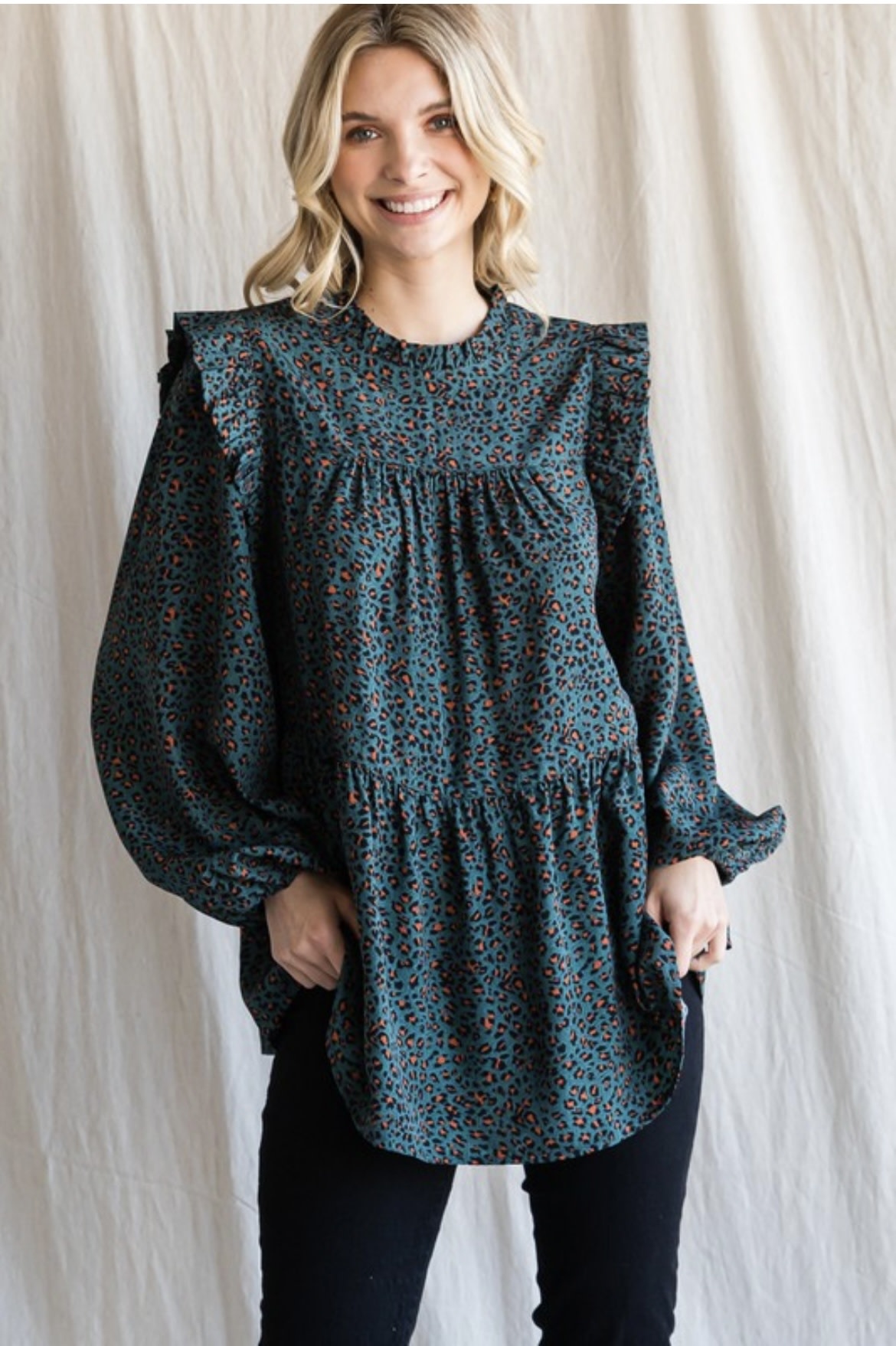 leopard ruffle sleeve top