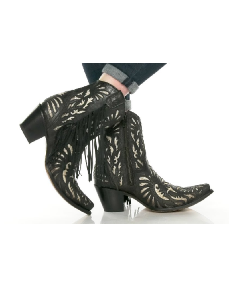 INLAY FRINGE ANKLE BOOT