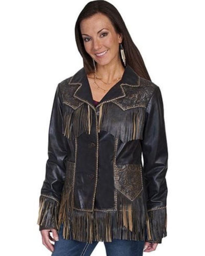 Scully Womens Fringe Tooled Leather Jacket In Chocolate Brown M Xl Scully Womens Fringe Tooled Leather Jacket In Med And Xl