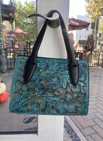 JUAN ANTONIO TOOLED TURQUOISE MINI TOTE