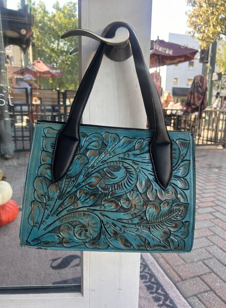 JUAN ANTONIO TOOLED TURQUOISE MINI TOTE