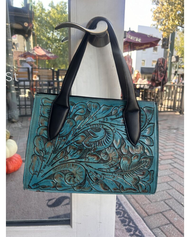 JUAN ANTONIO TOOLED TURQUOISE MINI TOTE