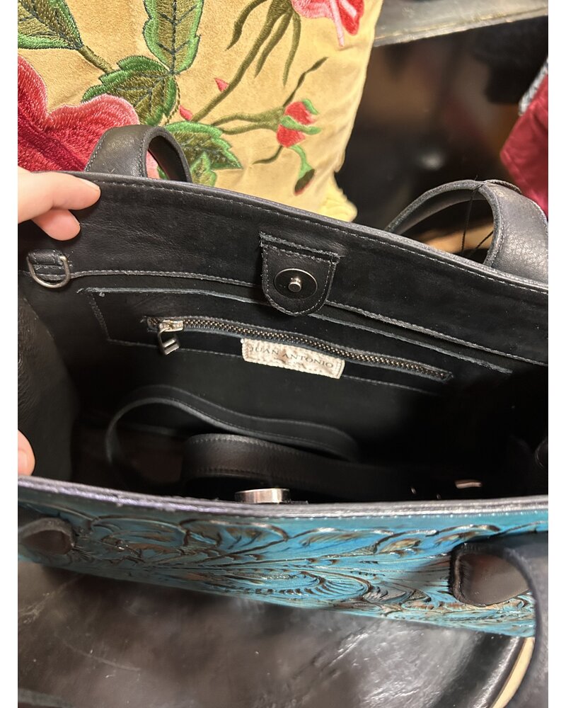 JUAN ANTONIO TOOLED TURQUOISE MINI TOTE