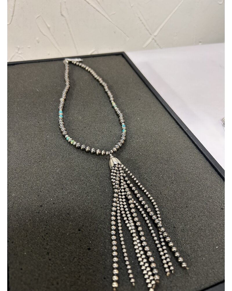 NATIVE AMERICAN JEWELRY NAVAJO PEARL MULTISTRAND LARIAT W/ TURQUOISE