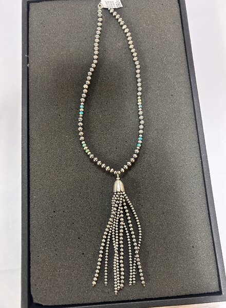 NATIVE AMERICAN JEWELRY NAVAJO PEARL MULTISTRAND LARIAT W/ TURQUOISE