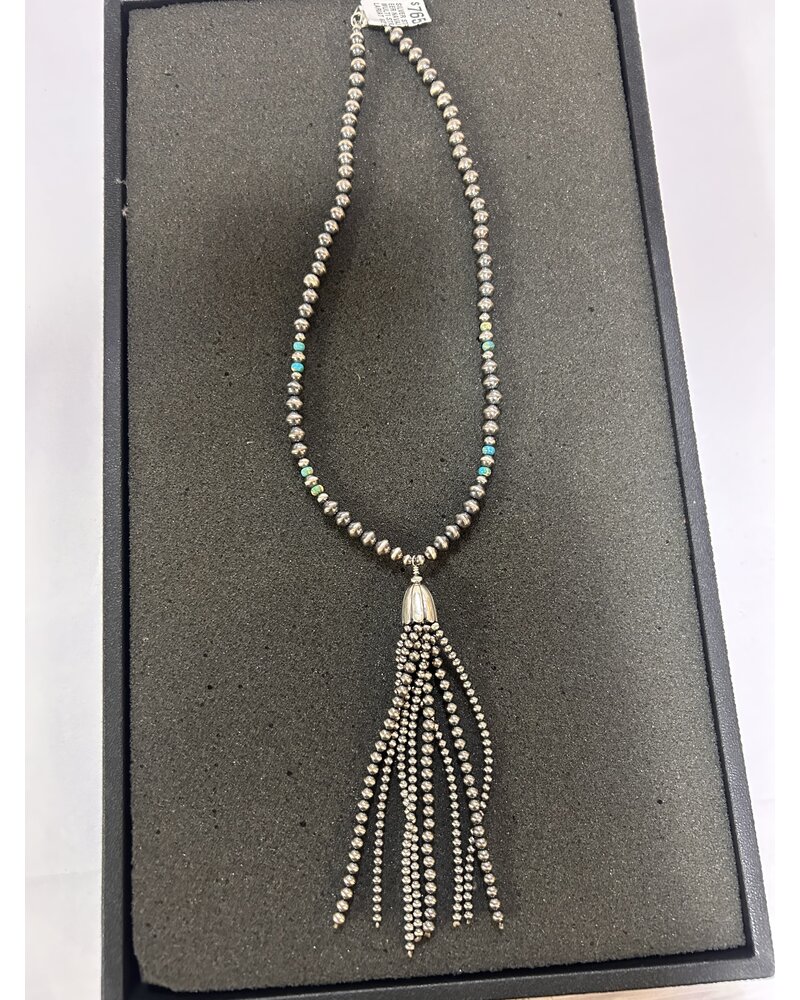 NATIVE AMERICAN JEWELRY NAVAJO PEARL MULTISTRAND LARIAT W/ TURQUOISE