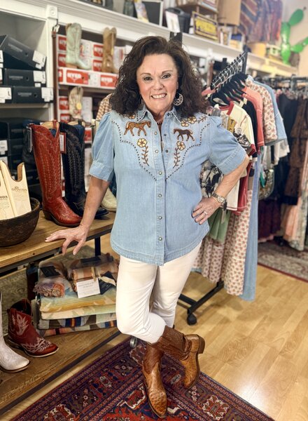 DOUBLE D RANCHWEAR LITTLE BLUES PONY TOP