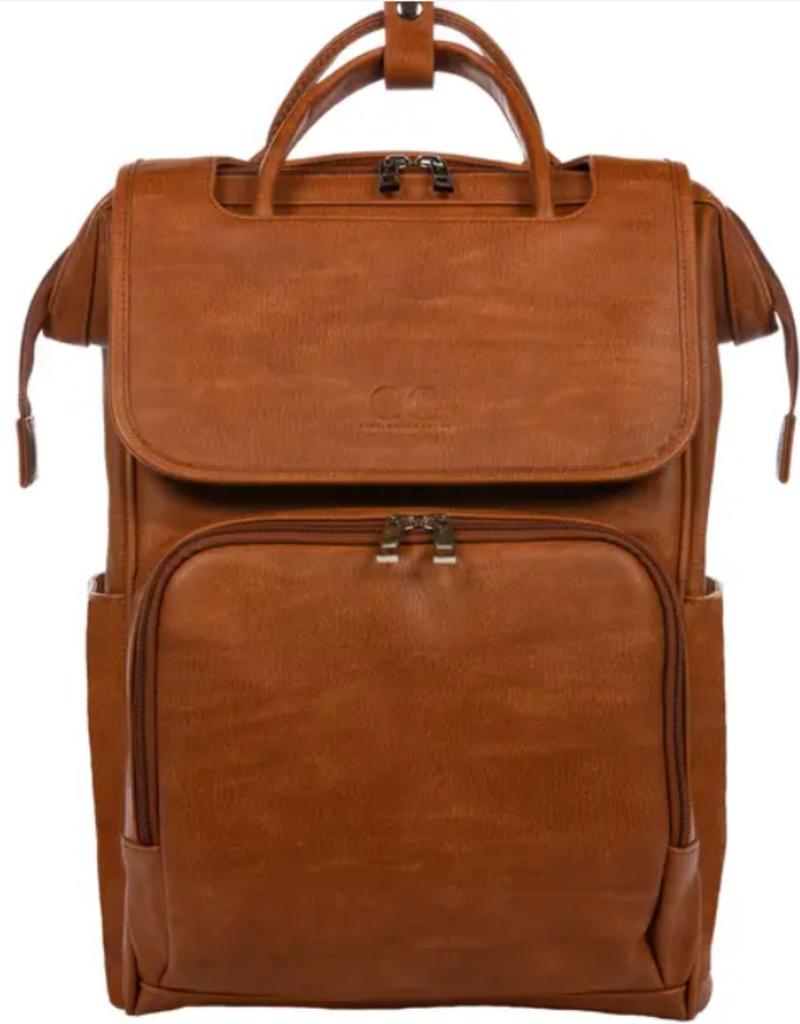 tan leather diaper bag