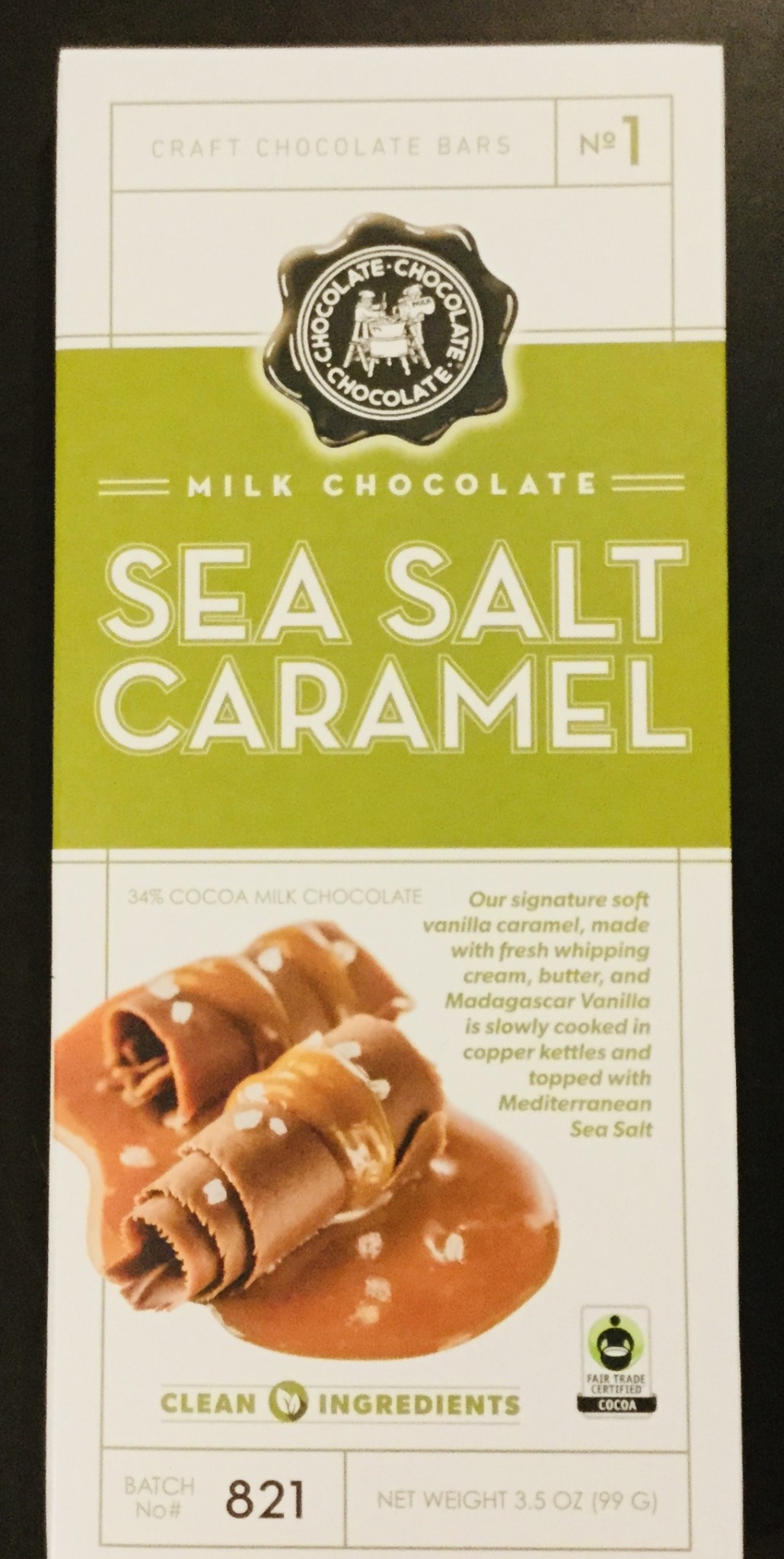Chocolate -Dark Chocolate SEA SALT & CARAMEL BAR 3.5 oz