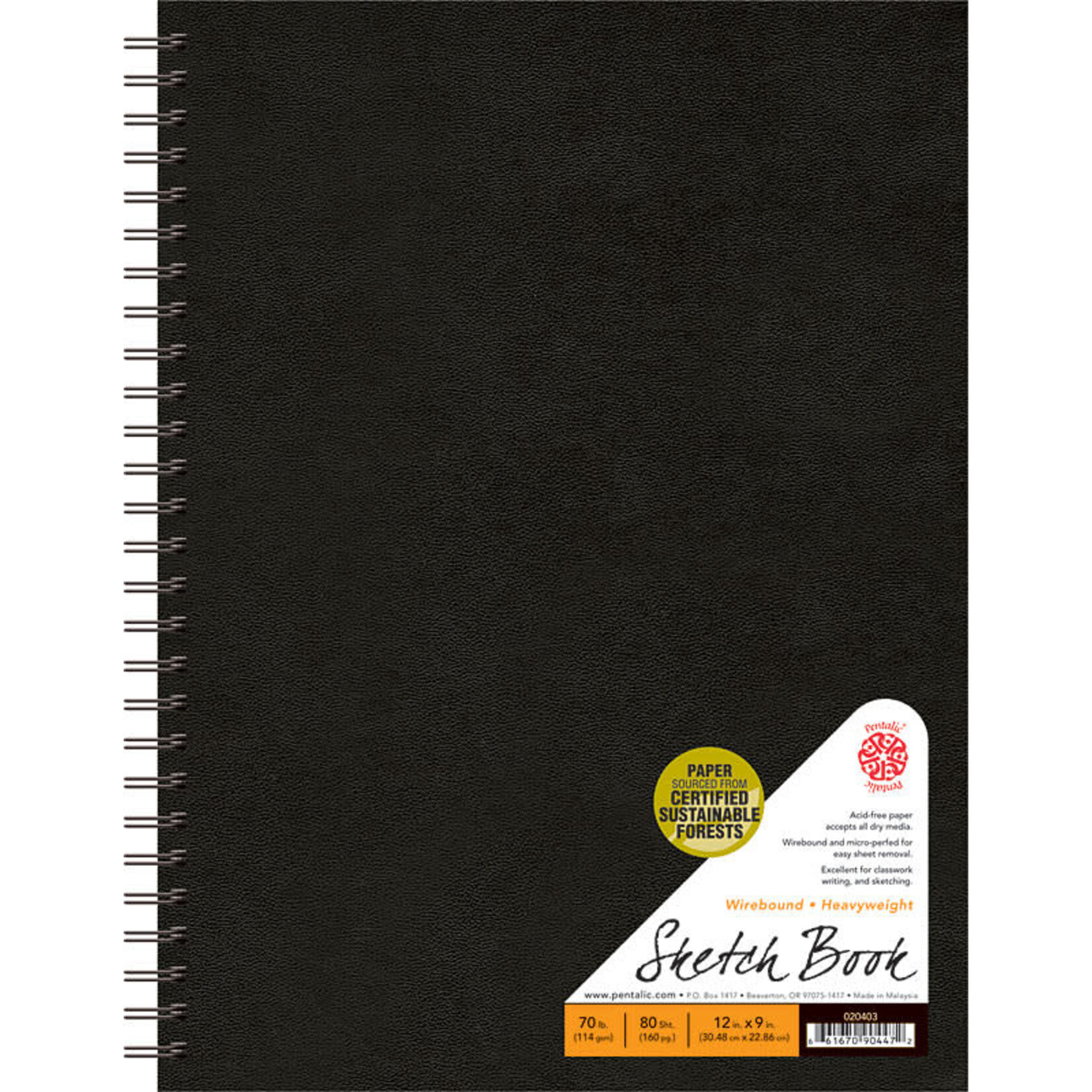 Pentalic Black 9" x 12" 70 lb. Traditional Sketchbook 80 Sheet Double Wirebound Book