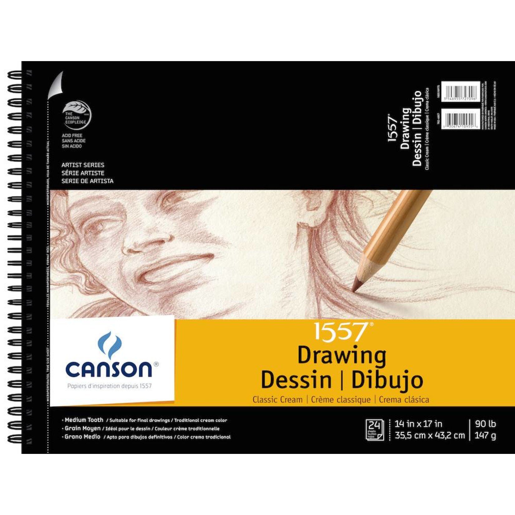CANSON CANSON 1557 CLASSIC CREAM DRAWING PAD 14X17 90LB SIDE COIL  24/SHT    100510975
