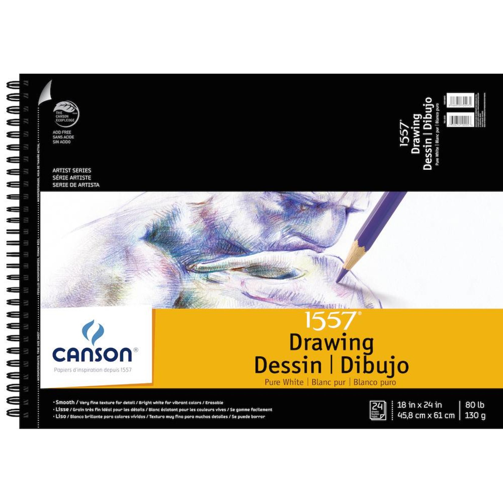 CANSON CANSON ARTIST SERIES PURE WHITE DRAWING PAD 18X24  24/SHT    100510893