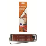 DERWENT DERWENT DRAWING PENCILS W/TIN AND SHARPENER SET/6