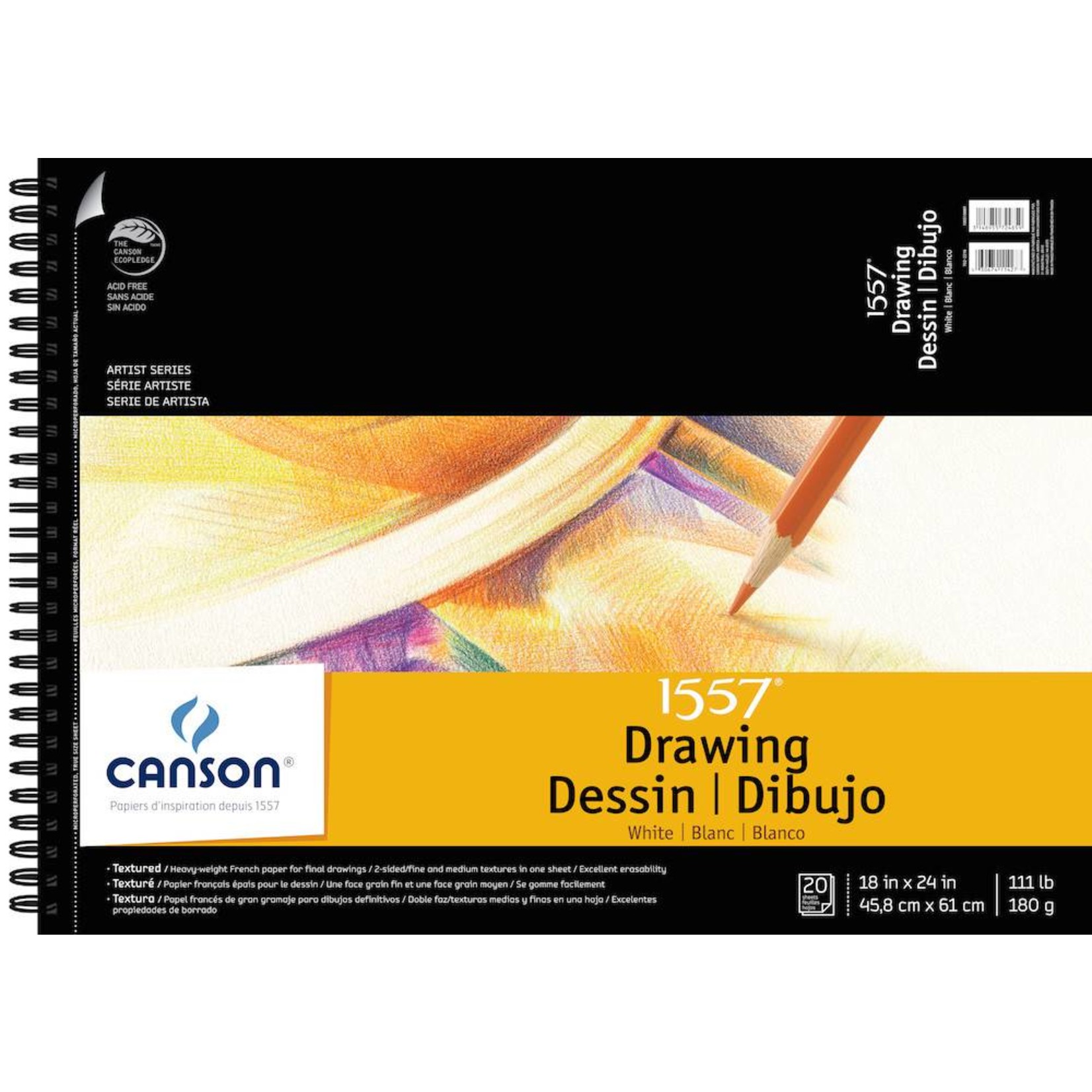 CANSON CANSON ARTIST SERIES C à GRAIN DRAWING PAD 18X24 SIDE COIL 20/SHT