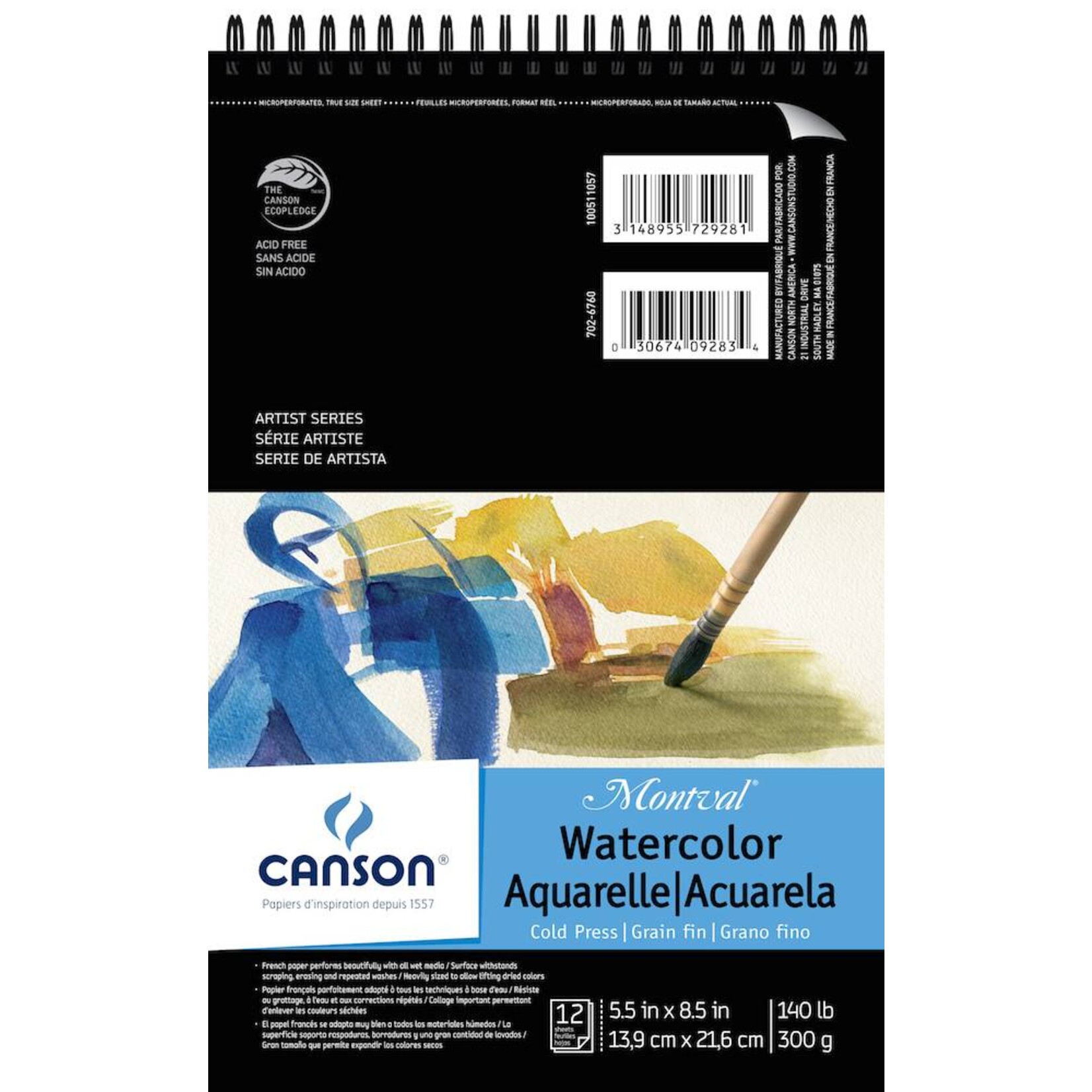 CANSON CANSON MONTVAL WATERCOLOUR PAD 140LB CP 5.5X8.5 TOP COIL 12/SHT    CAN-100511057