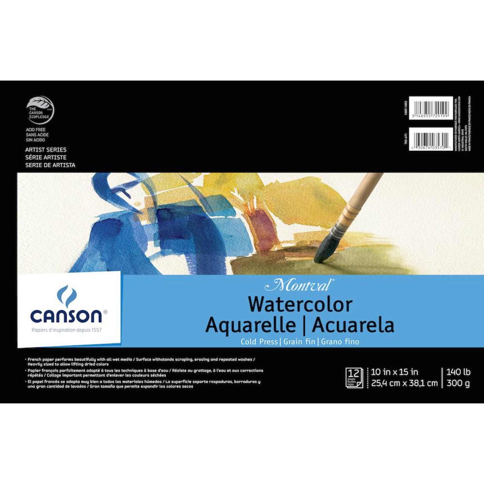 CANSON MONTVAL WATERCOLOUR PAD 140lb Cold Press 10x15 Tape Bound 12/sh   CAN-100511052