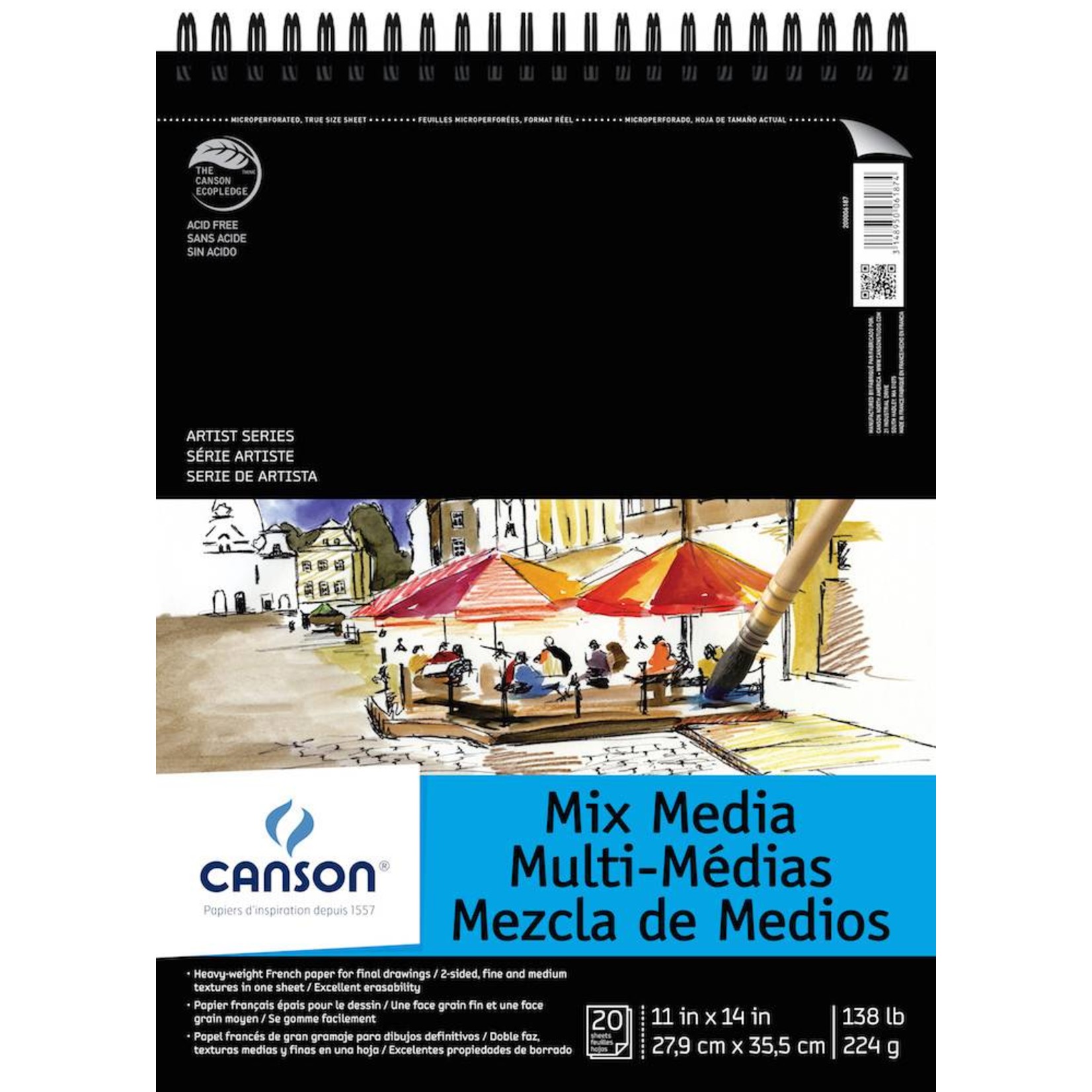 CANSON CANSON ARTIST SERIES MIX MEDIA PAD 11X14 138LB TOP COIL  20/SHT    CAN-200006187