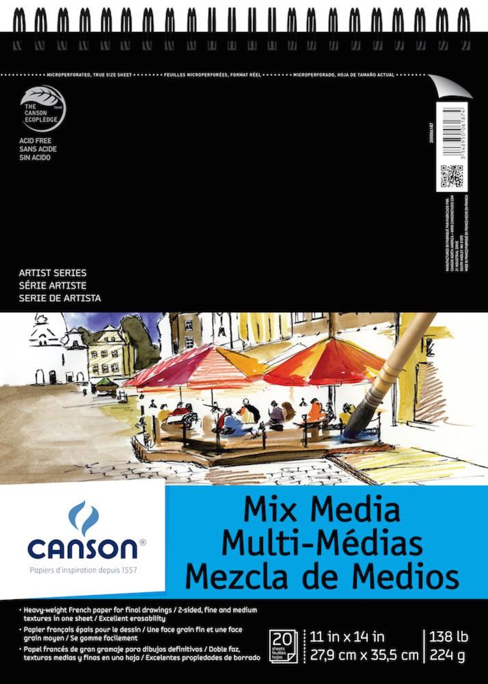 CANSON CANSON ARTIST SERIES MIX MEDIA PAD 11X14 138LB TOP COIL  20/SHT    CAN-200006187