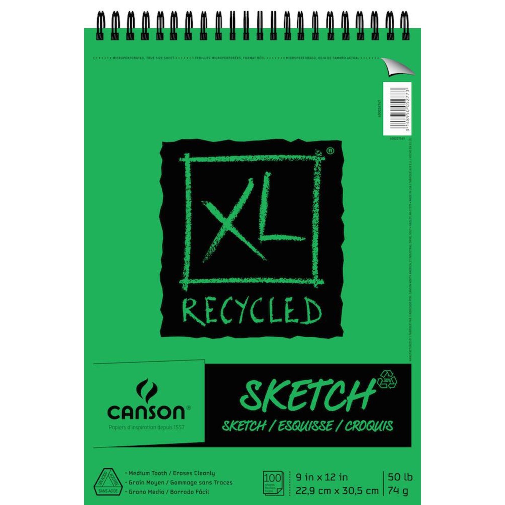 CANSON CANSON XL RECYCLED SKETCH PAD 9X12 50LB TOP COIL 100/SHT    CAN-400026747