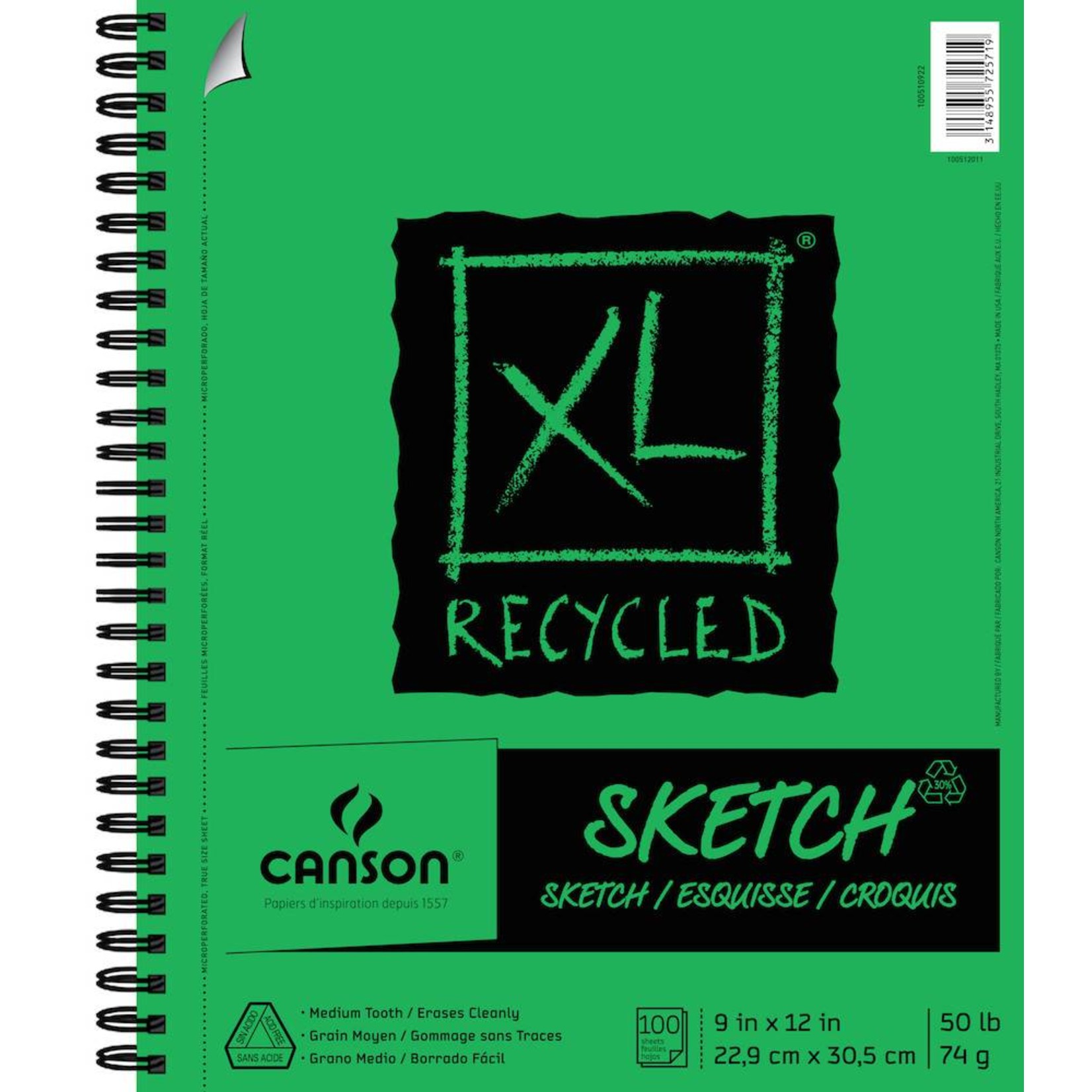 CANSON CANSON XL RECYCLED SKETCH PAD 9X12 50LB SIDE COIL 100/SHT    CAN-100510922