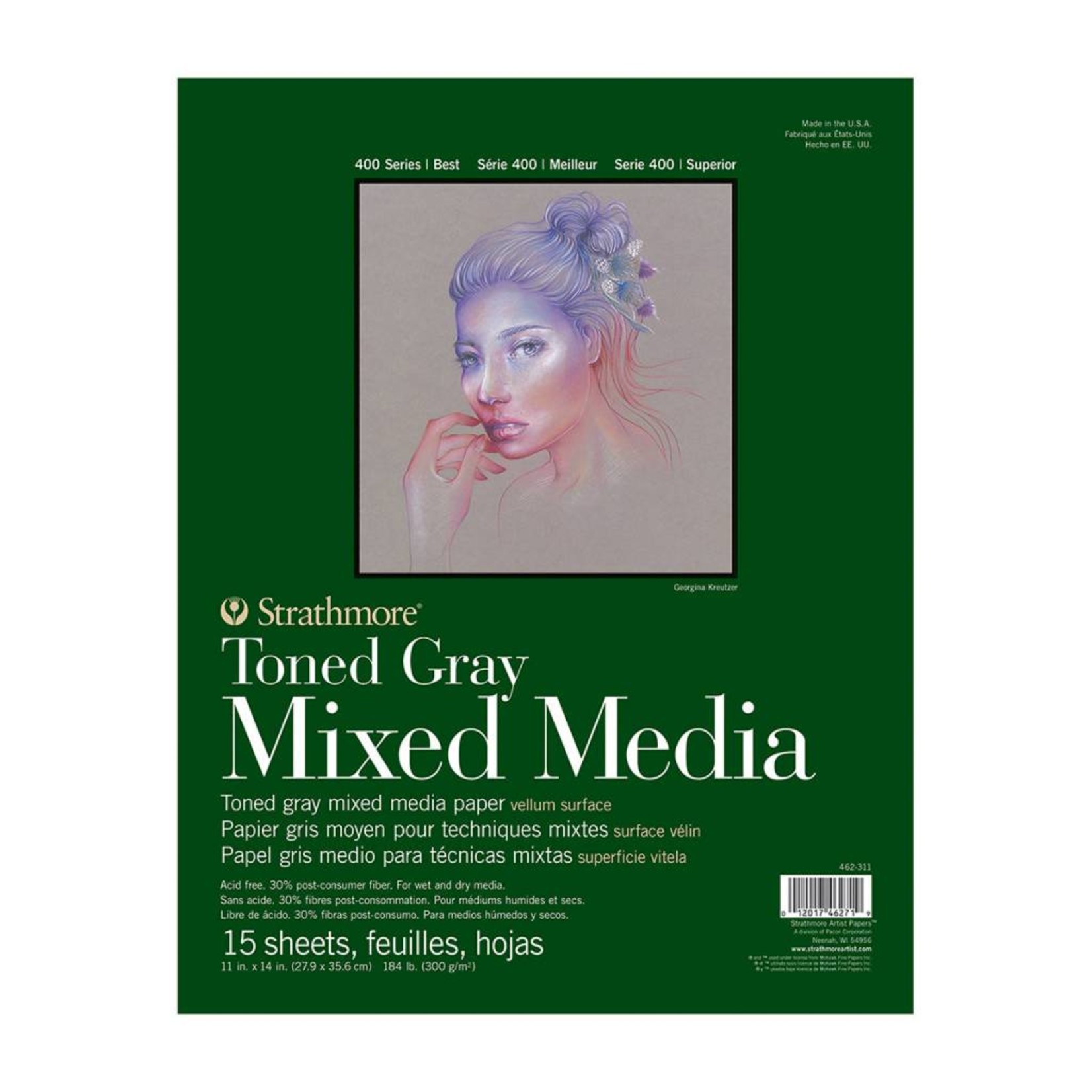 STRATHMORE STRATHMORE TONED GRAY MIXED MEDIA PAD 11X14 TAPE BOUND  15/SHT    STR-462-311