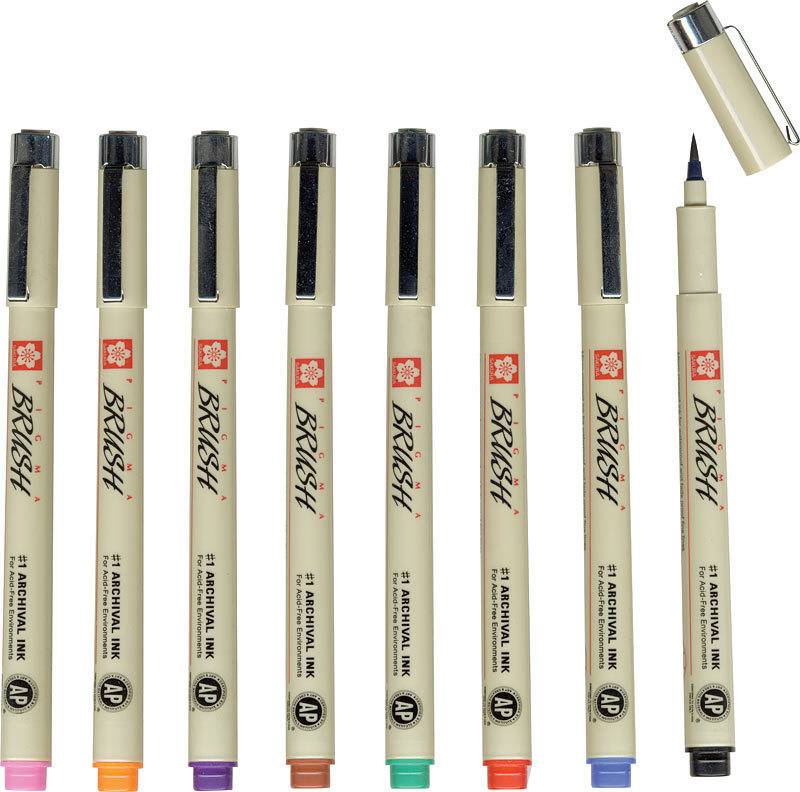 SAKURA PIGMA MICRON PEN BRUSH GREEN Colours Artist Supplies