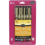 SAKURA PIGMA MICRON PEN 05 0.45MM ASSORTED COLOUR SET/6  30065