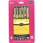 SAKURA PIGMA MICRON PEN 01 0.25MM ASSORTED COLOUR SET/6  30063