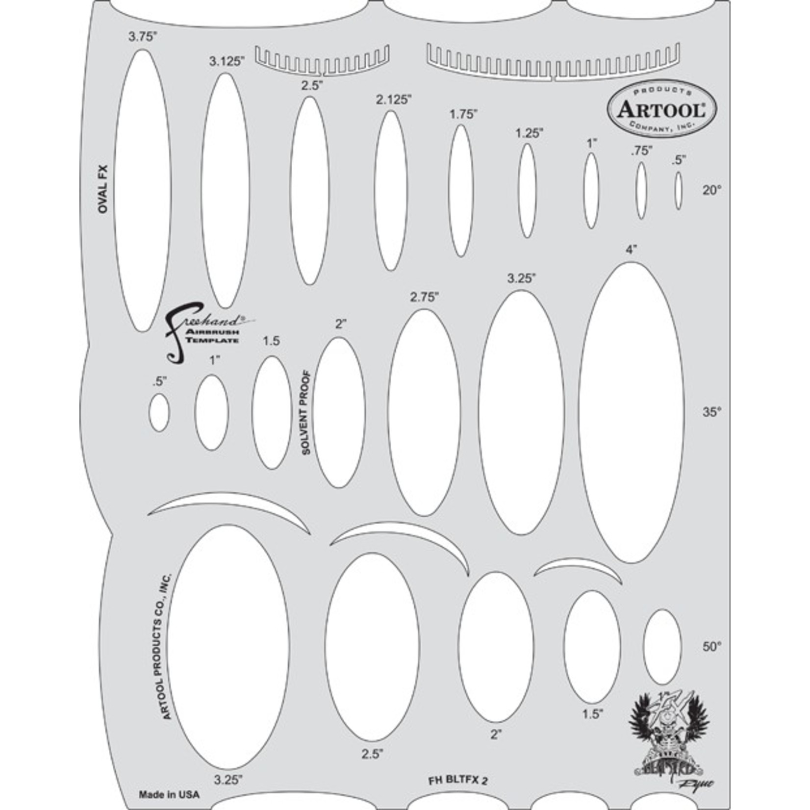 ARTOOLPRODUCTS ARTOOL FREEHAND AIRBRUSH TEMPLATE BLTFX2 OVAL FX