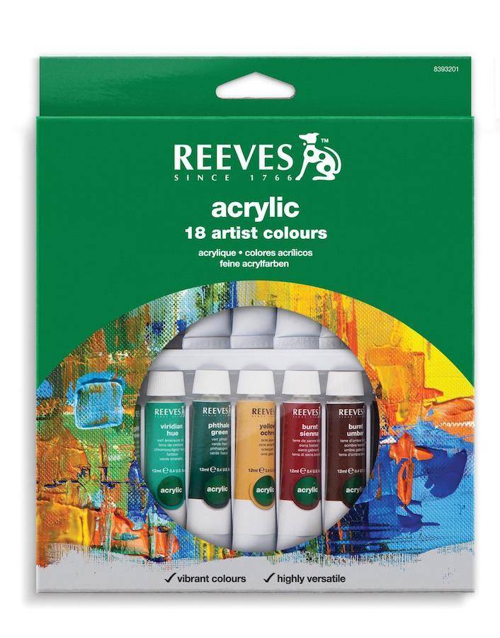 REEVES REEVES ACRYLIC TUBE SET/18 10ML 8394210 Colours Artist Supplies