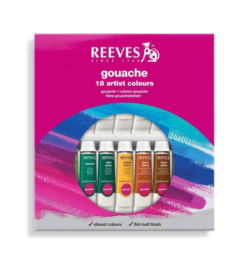 REEVES REEVES GOUACHE TUBE SET/18 10ML 8793351 Colours Artist Supplies