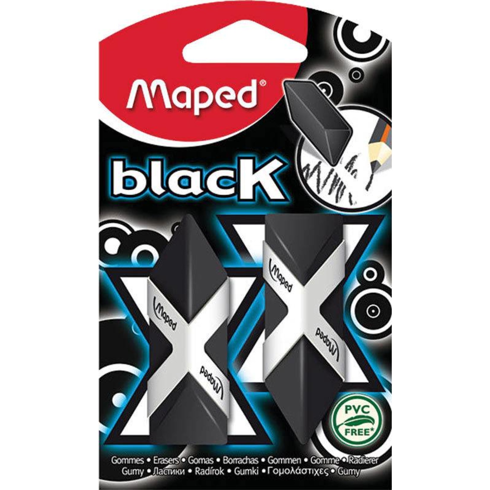 MAPED BLACK TRIANGLE ERASERS 2/PK