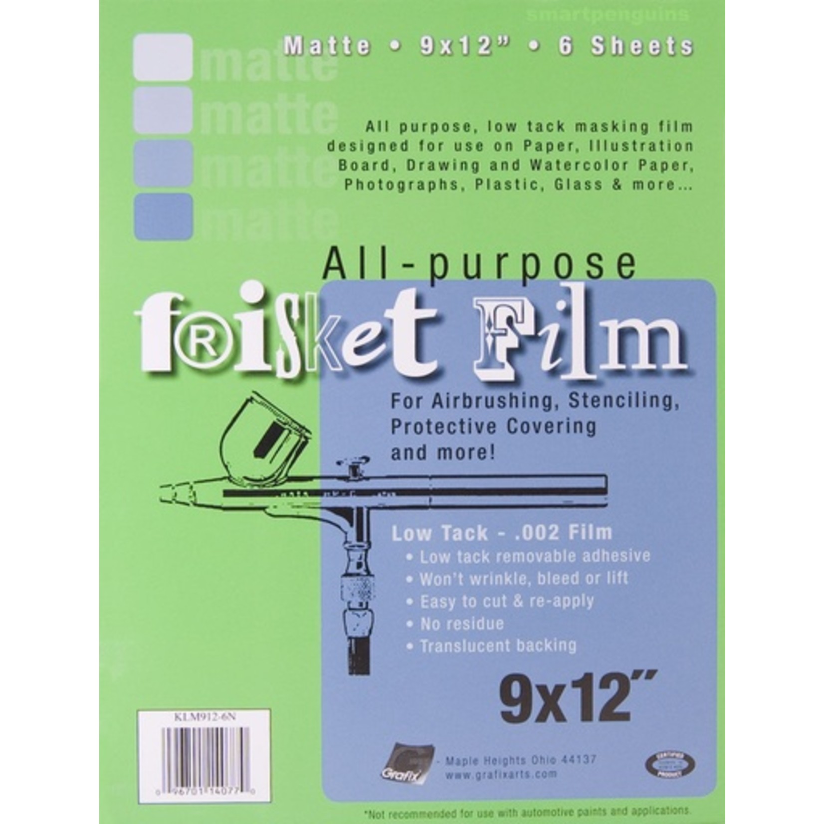 GRAFIX FRISKET FILM MATTE LOW TACK 9"X12" 6/PK