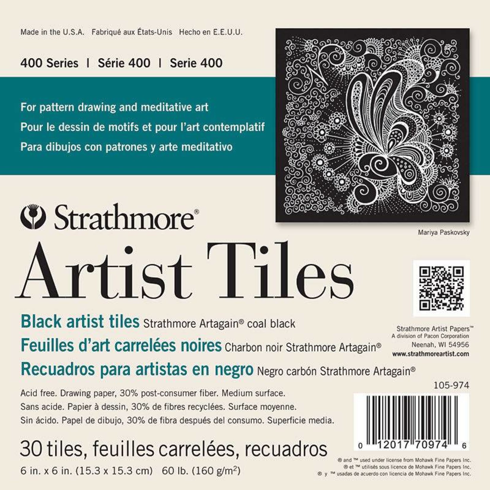 STRATHMORE STRATHMORE ARTIST TILES SERIES 400 COAL BLACK 6X6 30 TILES