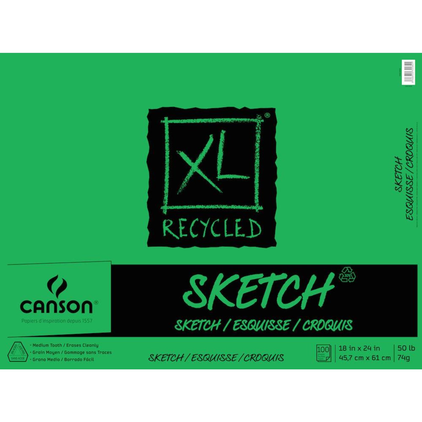 CANSON CANSON XL RECYCLED SKETCH PAD 100SH 50LB TAPE BOUND  18x24