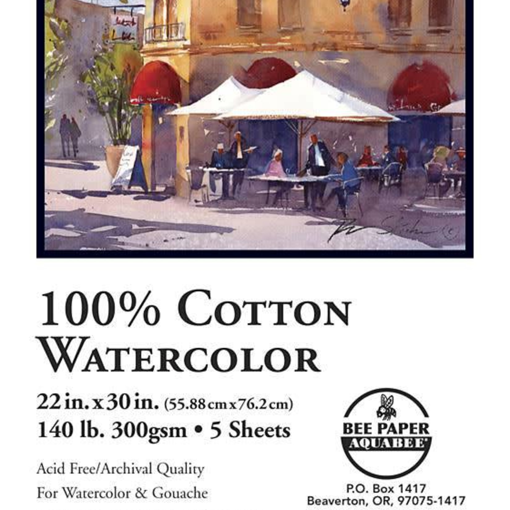 BEE PAPER WATERCOLOUR  22" x 30" 140 lb. (300 gsm) AF 100% Cotton Watercolour Sheet