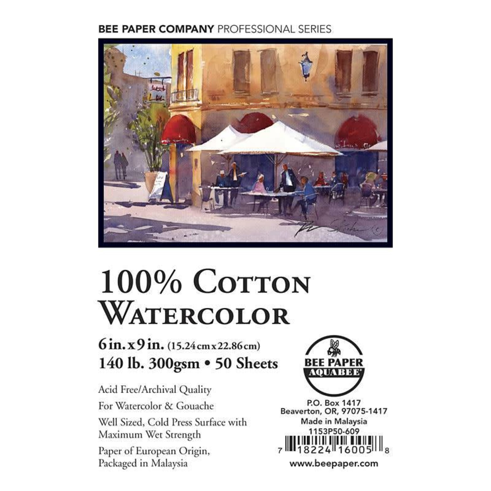 Bee Paper 6" x 9" 140 lb. (300 gsm) AF 100% Cotton Watercolour 50 Sheet Pack