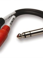 Hosa Y-Cable, Right-Angle 1/4” Stereo Male to Dual 3.5mm Stereo Female