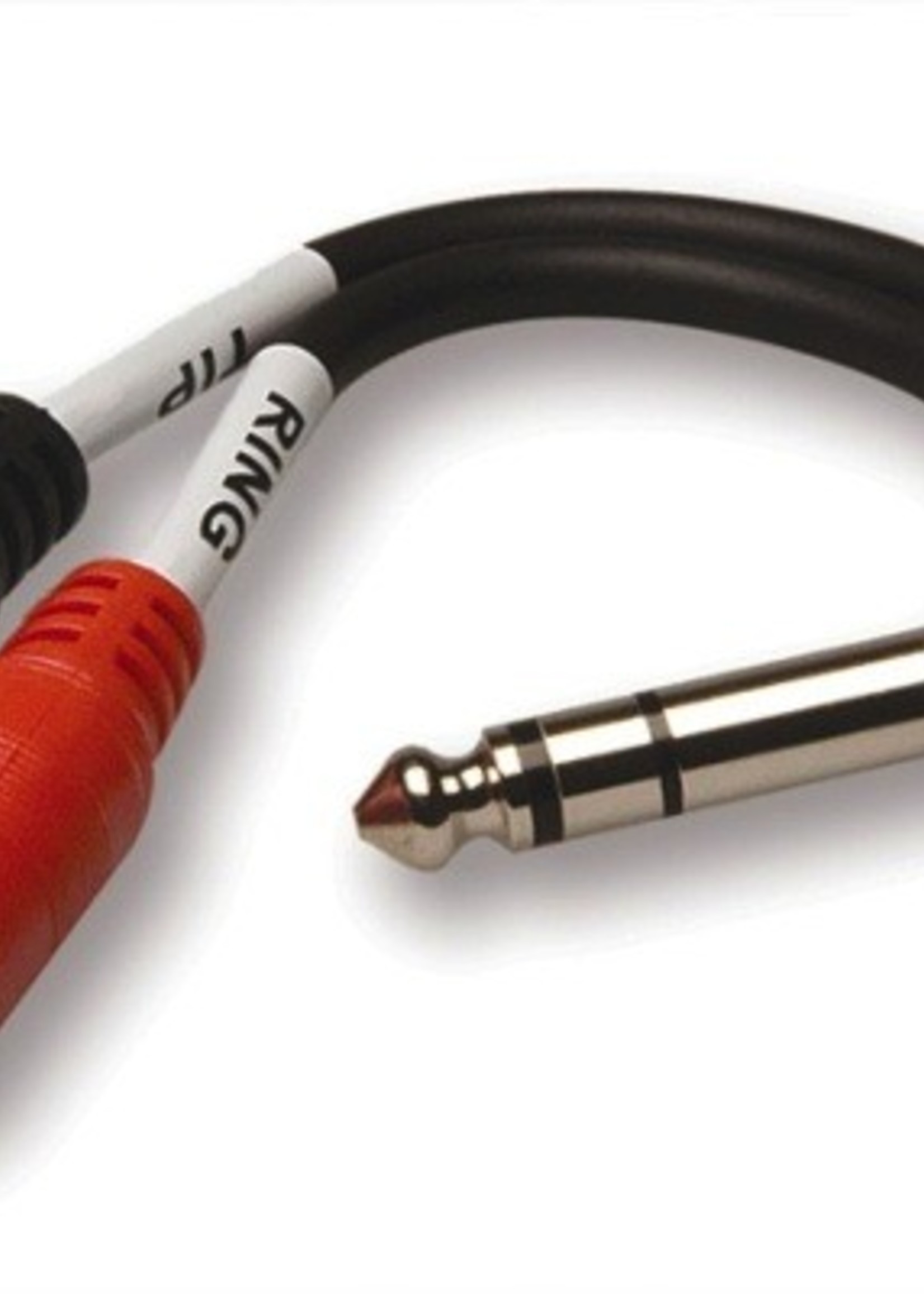Hosa Y-Cable, Right-Angle 1/4” Stereo Male to Dual 3.5mm Stereo Female