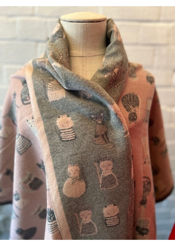 Only Accessories Cat Scarf-Pink/Grey