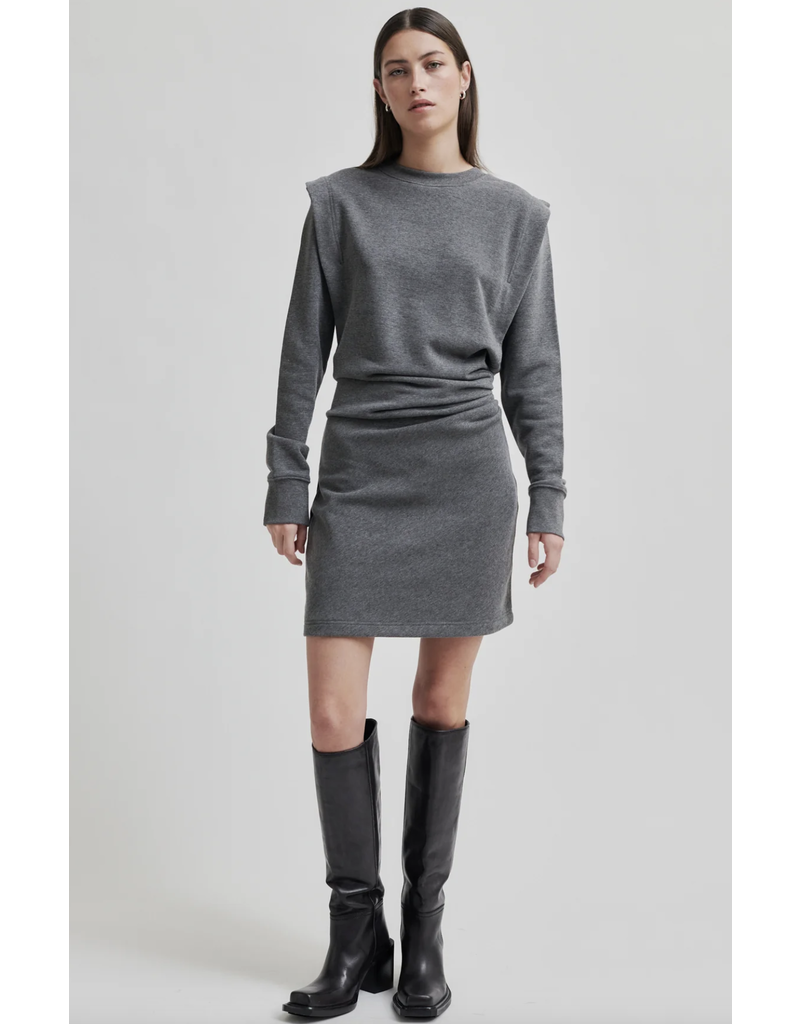 Second Female Abadell Sweat Dress-Dark Grey Melange