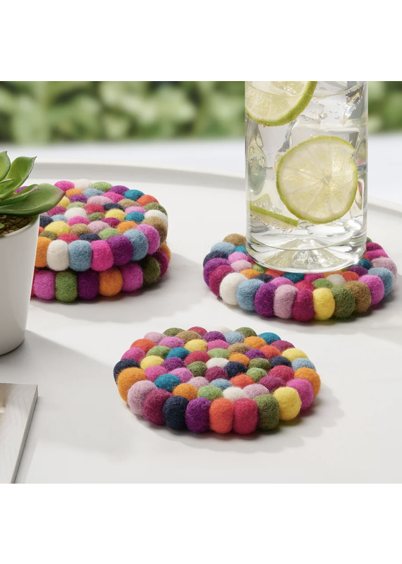 MODWOOL MODWOOL-Felt Ball Coaster Set - Multi Color