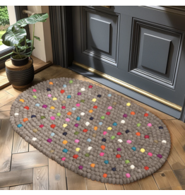 Torre & Tagus ModWool-Felt Ball Oval Door Mat-Natural Brown with Dots