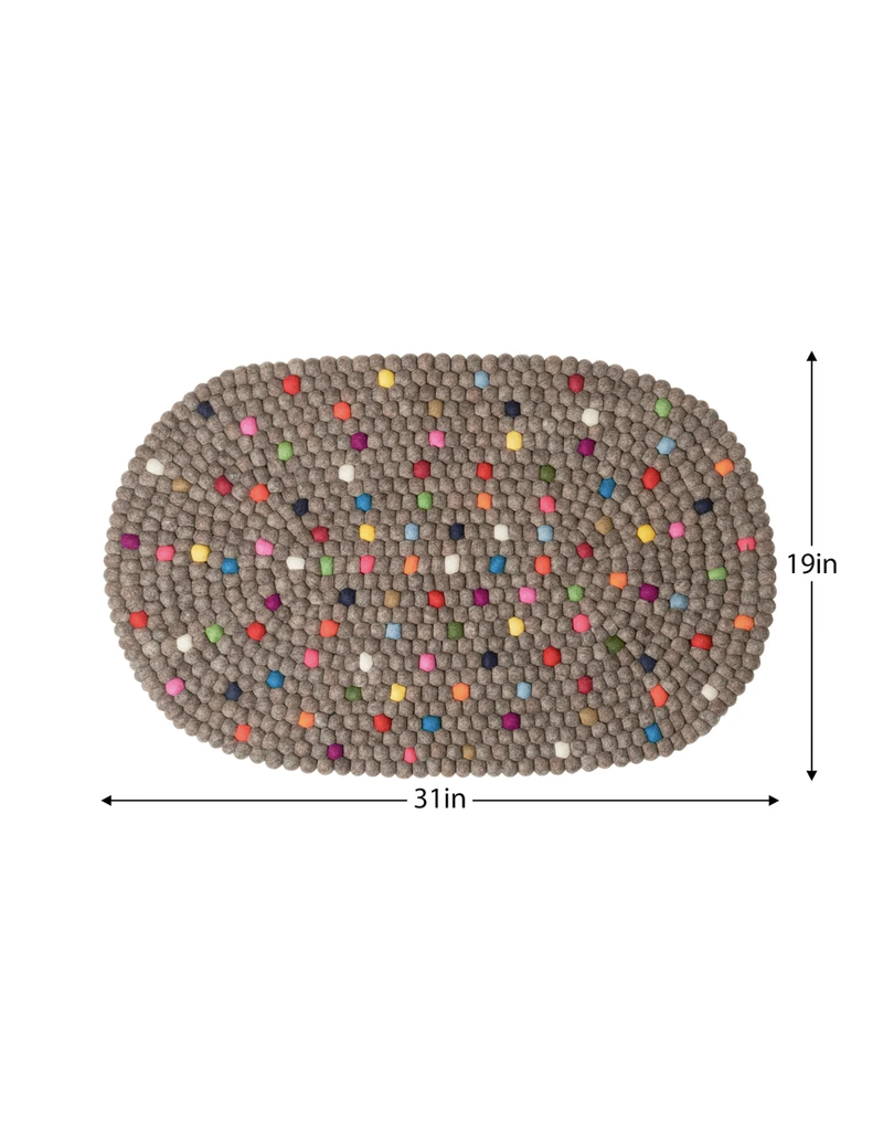 Torre & Tagus Felt Ball Oval Door Mat - Natural Brown with Dots