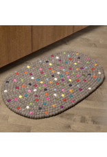 Torre & Tagus Felt Ball Oval Door Mat - Natural Brown with Dots
