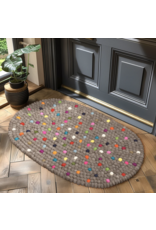 Torre & Tagus Felt Ball Oval Door Mat - Natural Brown with Dots