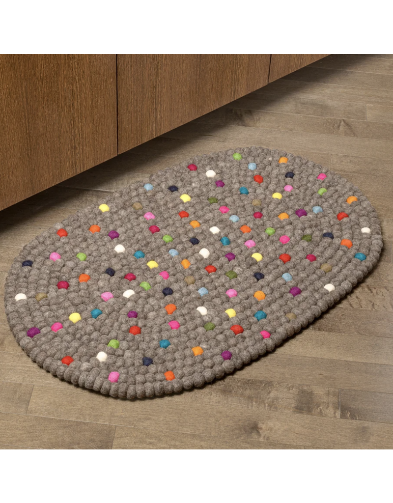 Torre & Tagus Felt Ball Oval Door Mat - Natural Brown with Dots