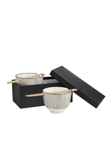 Torre & Tagus Kiri Porcelain Two Piece Noodle Bowl with Chopsticks Set - Black Line